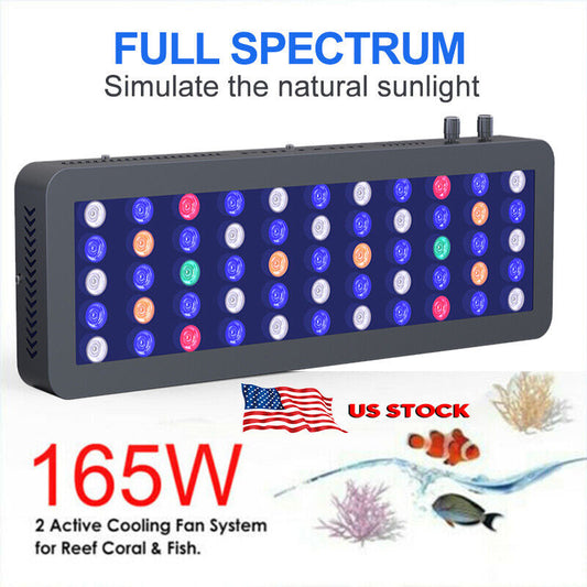 165W Dimmable LED Coral Reef Light Full Spectrum for Salt/Freshwater Fish Tanks
