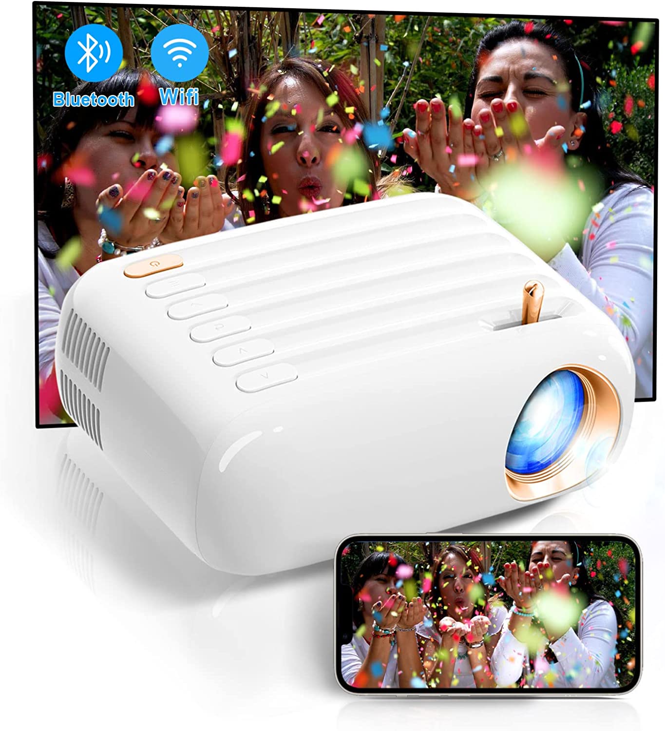 Proyector HD portátil para teléfono, proyector de películas para noche de cine al aire libre, Compatible con Bluetooth/WiFi, Compatible con proyector de teatro