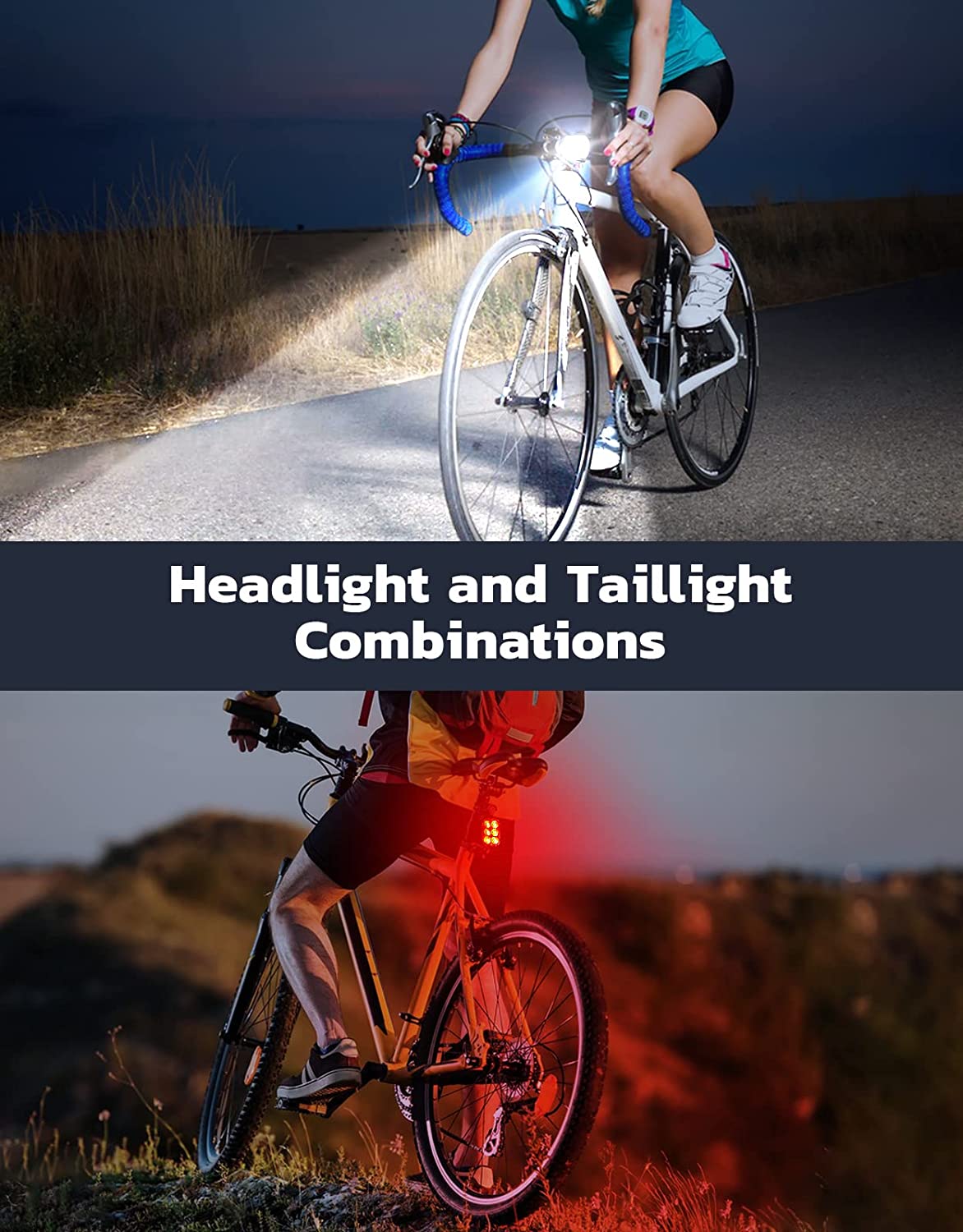 Luz de bicicleta 4 + 6 modos impermeable IP65 juego de luces delanteras y traseras de bicicleta luces de bicicleta recargables USB para conducción nocturna