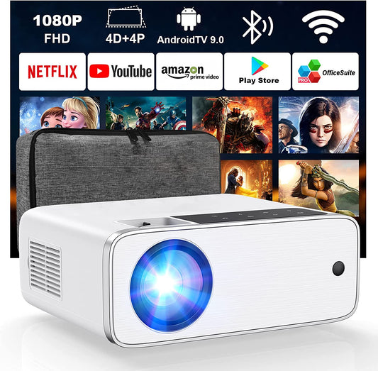 2023 Upgraded Android TV 9.0 Smart Home Projector 12000 Lux 1080P FHD Portable Outdoor Movie Projector 4K Supported for Phone/PC/TV Stick