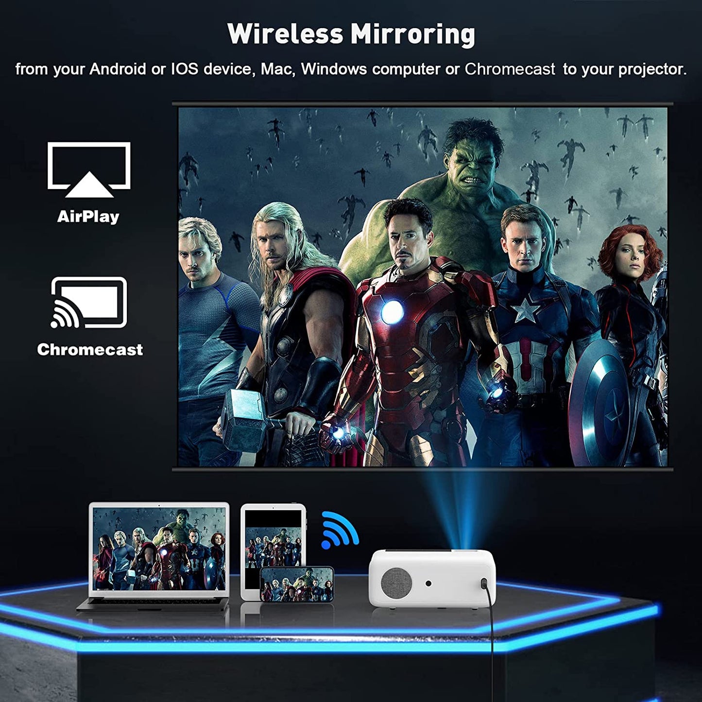 2023 Proyector doméstico inteligente Android TV 9.0 actualizado 12000 Lux 1080P FHD Proyector de películas portátil para exteriores 4K compatible con teléfono/PC/TV Stick