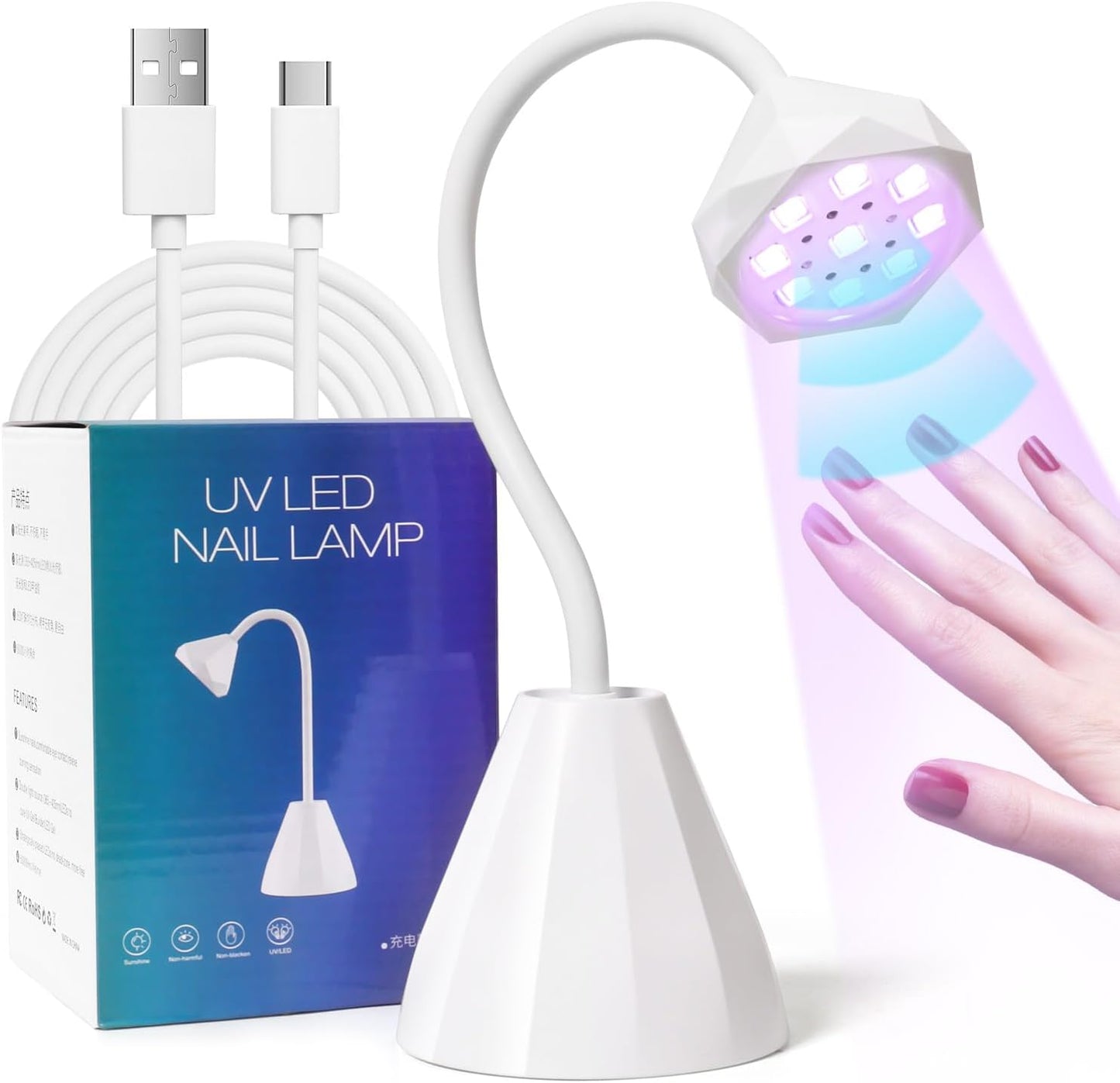 Mini lámpara Led para uñas, Sensor inteligente, lámpara de uñas LED UV portátil recargable para salón de uñas en casa