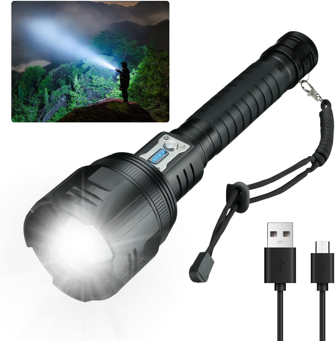Super Bright Zoomable XHP360 Flashlight IPX7 6 Modes Tactical Flashlight for Camping Emergencies