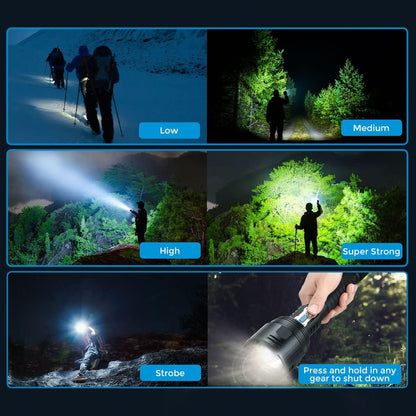 Super Bright Zoomable XHP360 Flashlight IPX7 6 Modes Tactical Flashlight for Camping Emergencies