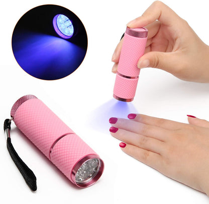 Empujador de cutículas de uñas, lámpara de uñas LED UV de Gel portátil, herramienta de manicura de acero inoxidable con 2 limas de uñas para niña y mujer en casa
