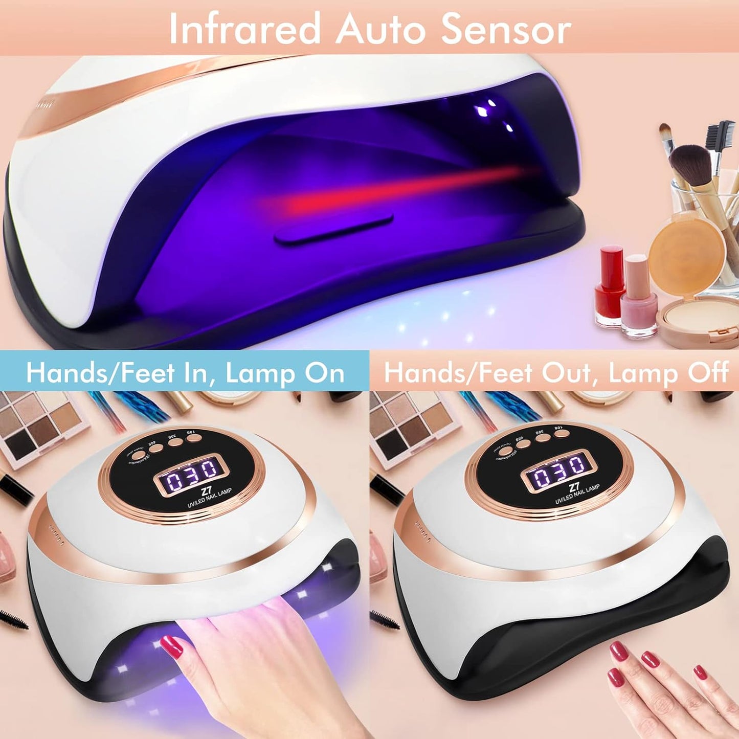 180W Professional UV Nail Led Light for Fast Curing Dryer with 57pcs Beads 4 Timers Gel for Polish Kit Home Salon Art Tools