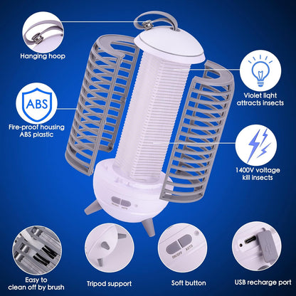 Wireless Electric Bug Zappers Battery Powered Rechargeable Insect Fly Traps Fly Zapper for Home Backyard Camping Patio
