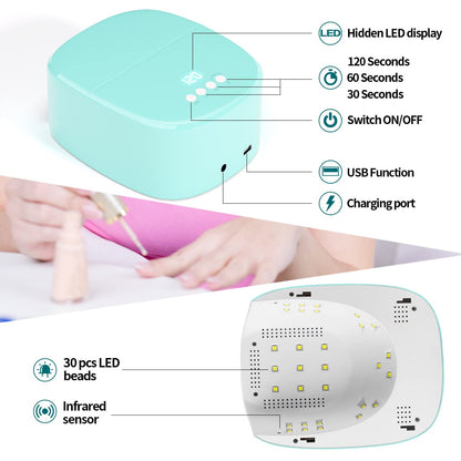 60W Professional LED Nail Lamp for Curing Nail Polish and Have USB Port for Charging Phone and Nail Drill