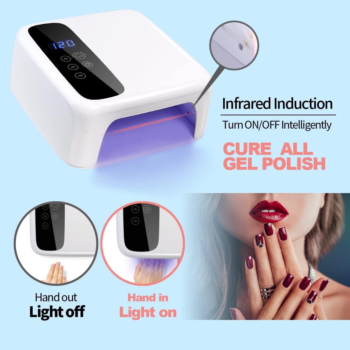 72W Cordless Led Nail Light Professional 36 Beads Portable Gel UV Led Nail Lamp with 4 Timer Setting and LCD Display
