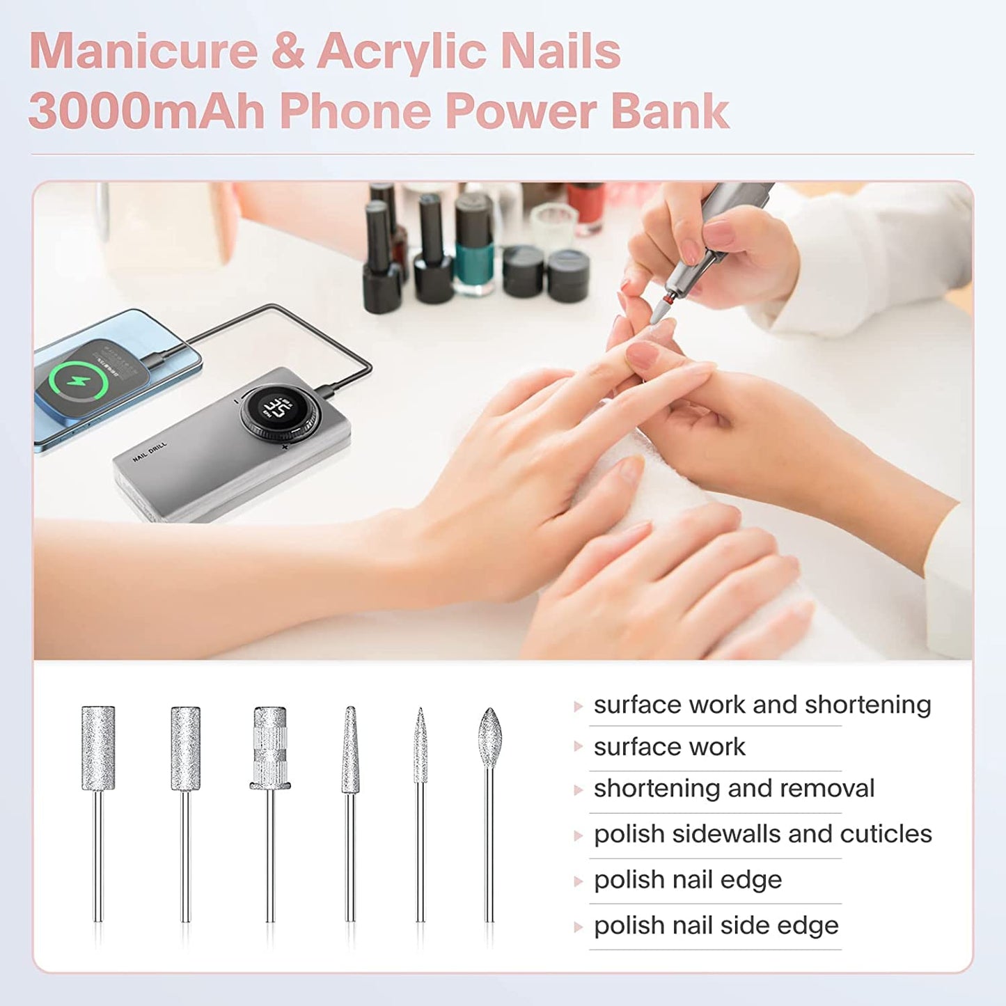 Professional Electric Nail Drill Machine 35000RPM Nail Drill Manicure Pedicure Polishing Shape Tools for Home and Salon Use