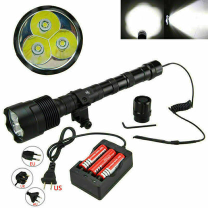 Linterna LED táctica súper brillante antorcha + interruptor de presión + pistola de montaje 6000LM