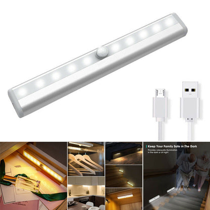 Wireless USB Rechargeable LED PIR Motion Sensor Closet Light Strip Cabinet Lamps