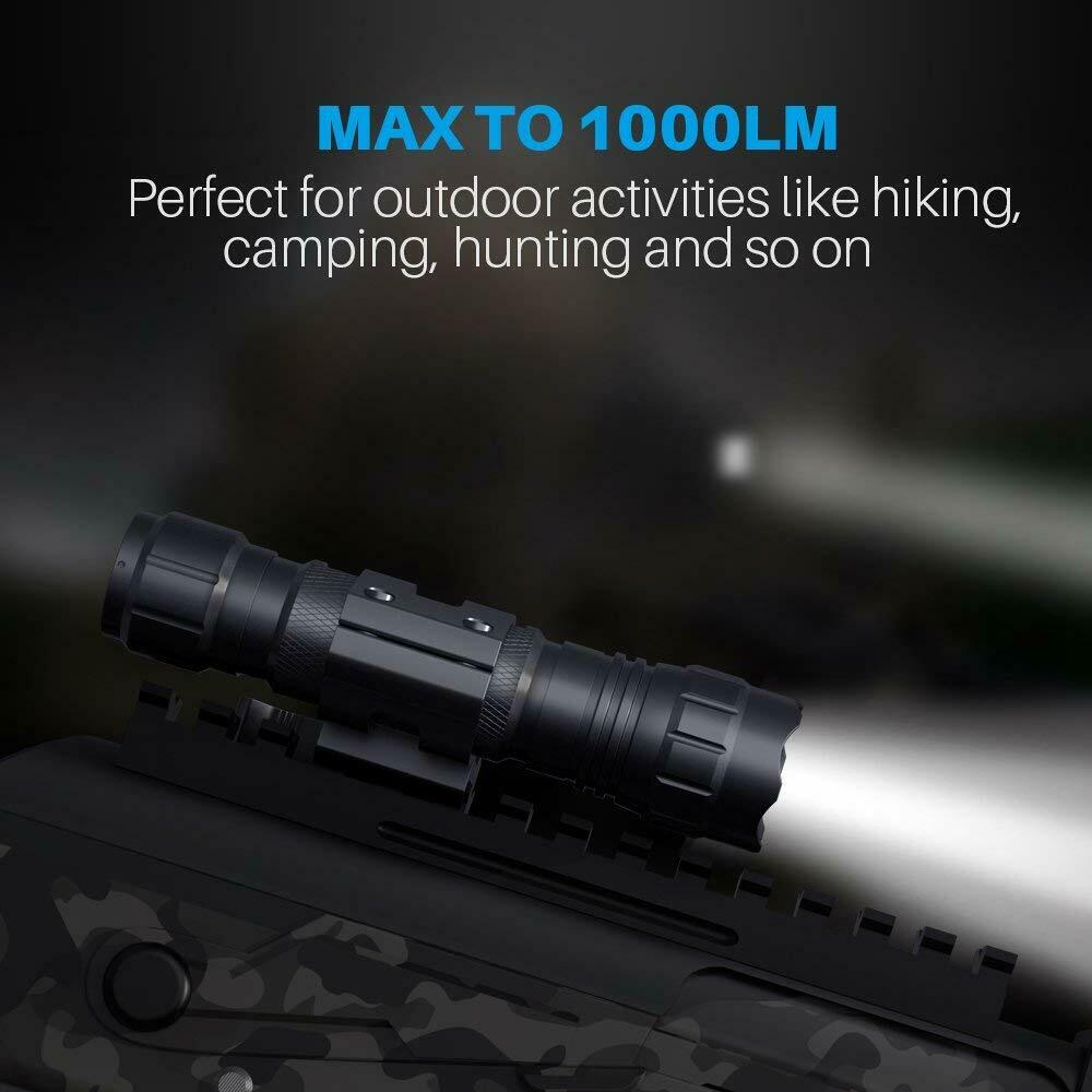 Tactical Flashlight 1000 Lumen LED Rechargeable for Outdoor Hunting Shooting