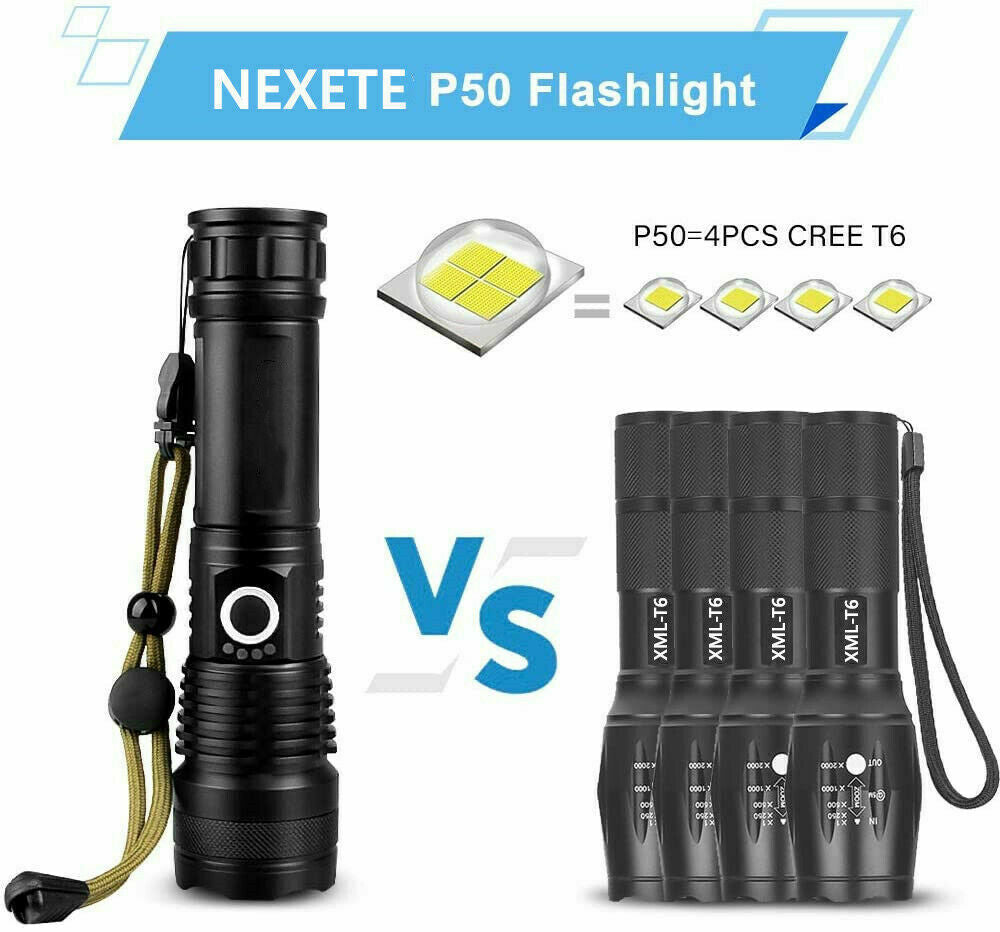 Super Bright 90000LM LED Tactical Flashlight With Rechargeable Battery