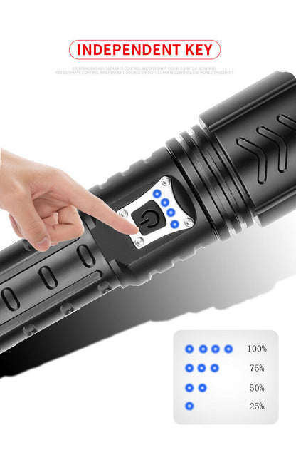 990000LM XHP90.2 LED Flashlight USB Rechargeable 5Modes Zoom Torch Light
