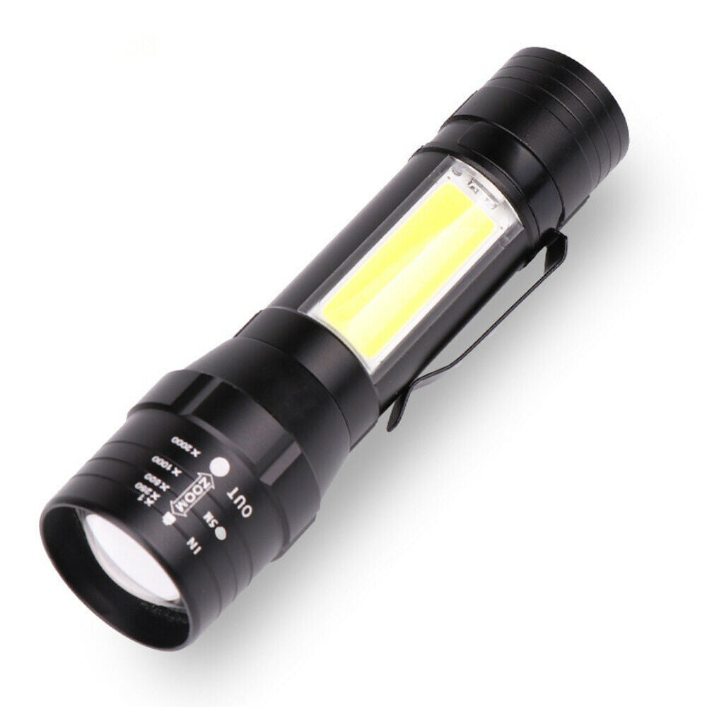 Mini USB Rechargeable Flashlight XPE COB LED 3 Modes Torch Zoom Lamp