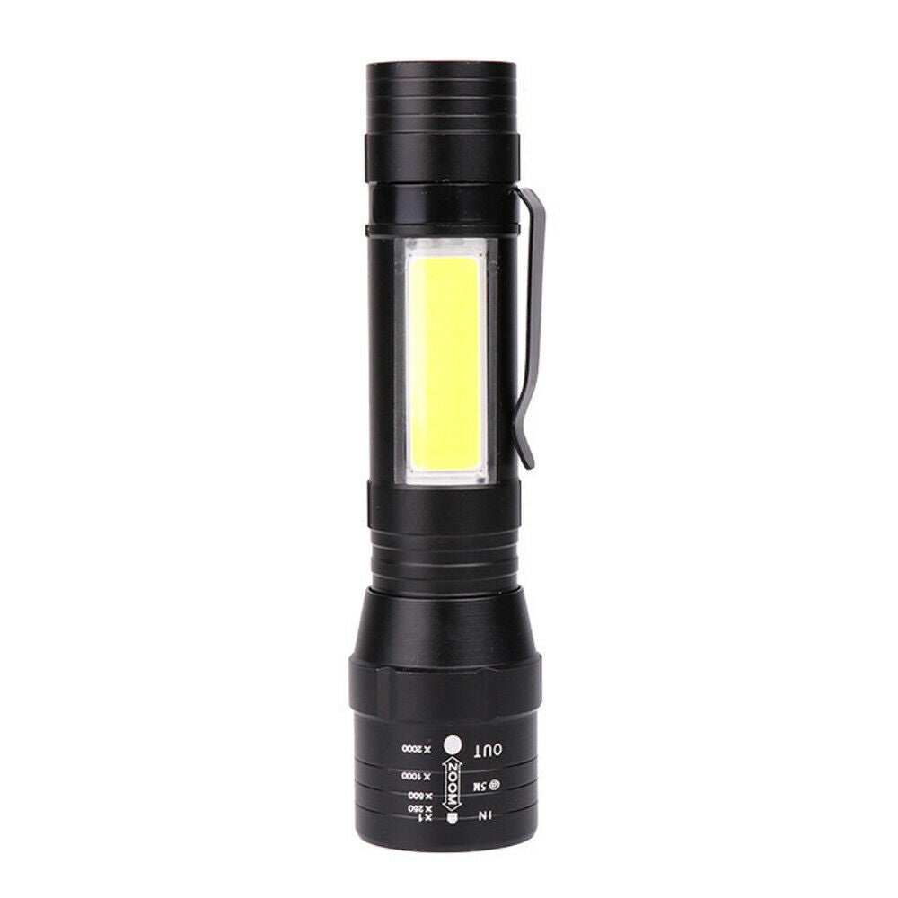Mini USB Rechargeable Flashlight XPE COB LED 3 Modes Torch Zoom Lamp
