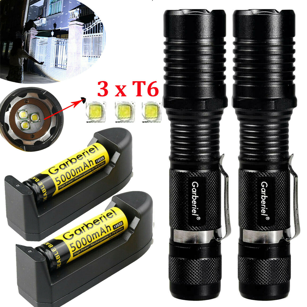 Policía Táctica 99000LM 5 Modos 3 x T6 Linterna LED Potente Antorcha con Zoom