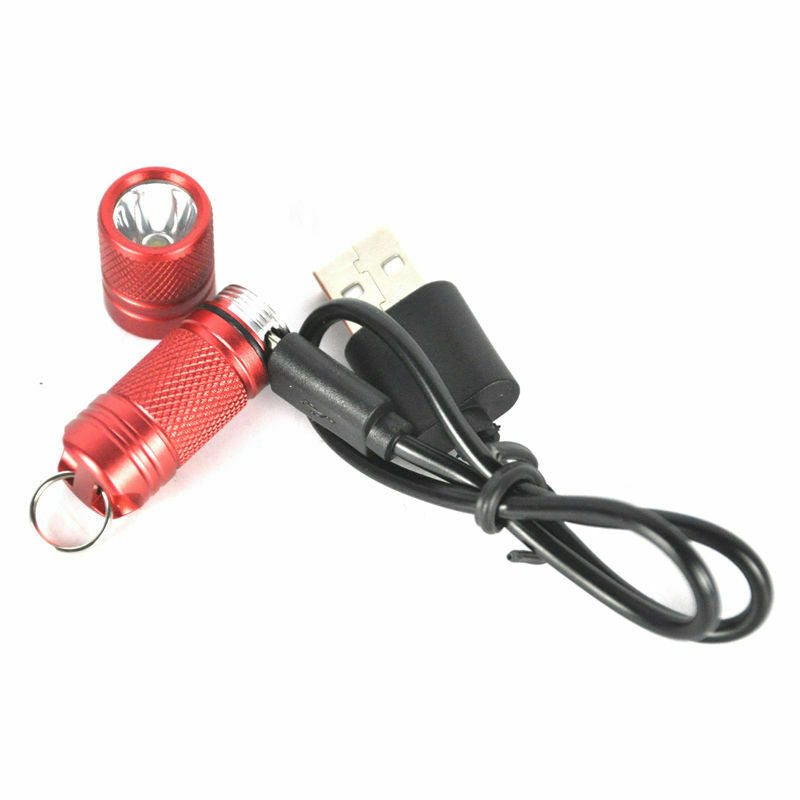 Mini Keychain Flashlight Portable XPE2 USB Rechargeable Hunting Torch Light Lamp
