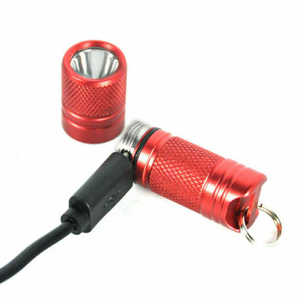 Mini Keychain Flashlight Portable XPE2 USB Rechargeable Hunting Torch Light Lamp