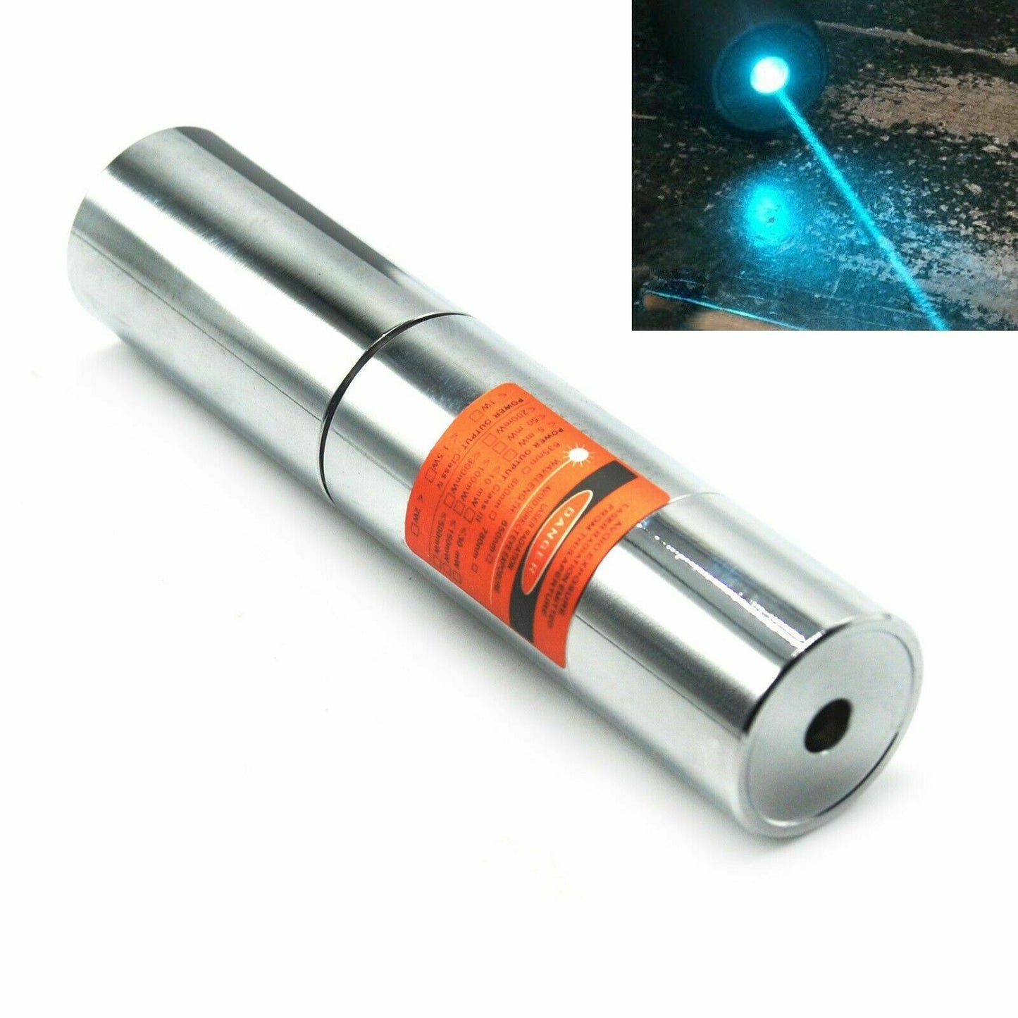 Linterna LED con puntero láser azul cian y punto enfocable resistente al agua 488nm 1mW