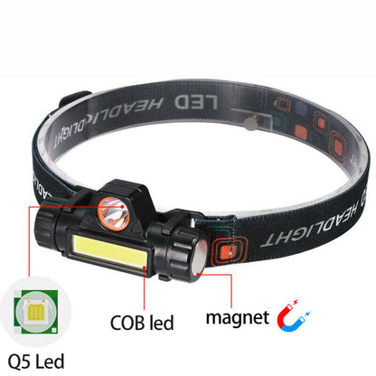 Linterna frontal LED COB XPE Linterna recargable con USB Mini linterna frontal