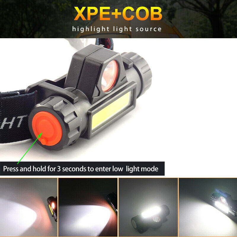 XPE COB LED Headlamp USB Rechargeable Flashlight Mini Headlight head light Torch