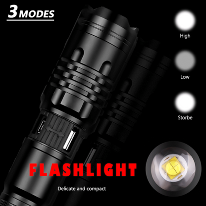 XHP50 Flashlight Zoomable 990000Lumens USB Rechargeable Torch Super Bright Light