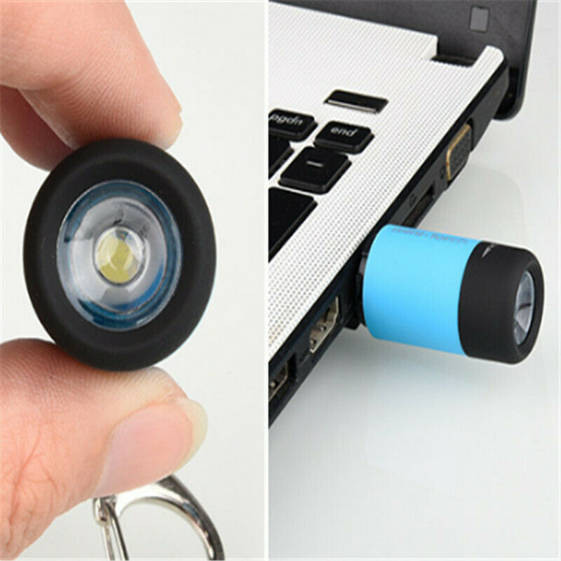 Mini Flashlight LED Pocket Torch Lamp USB Rechargeable Camping Keychain Keyring