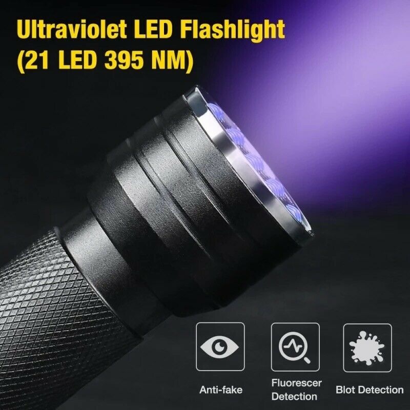 UV Flashlights Ultra Violet 21 LED Mini Blacklight Aluminum Torch Light