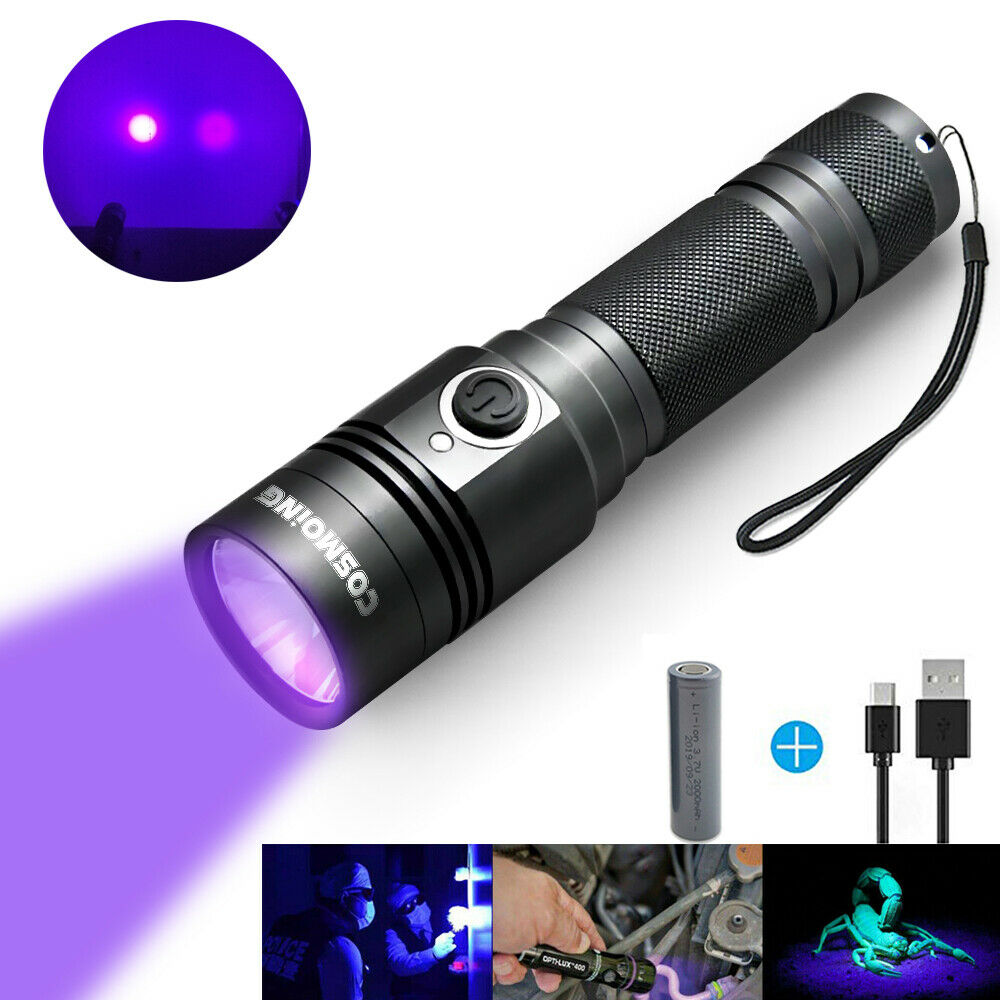UV Light 395nm Blacklight Rechargeable Flashlight Pet Urine Stains Lights