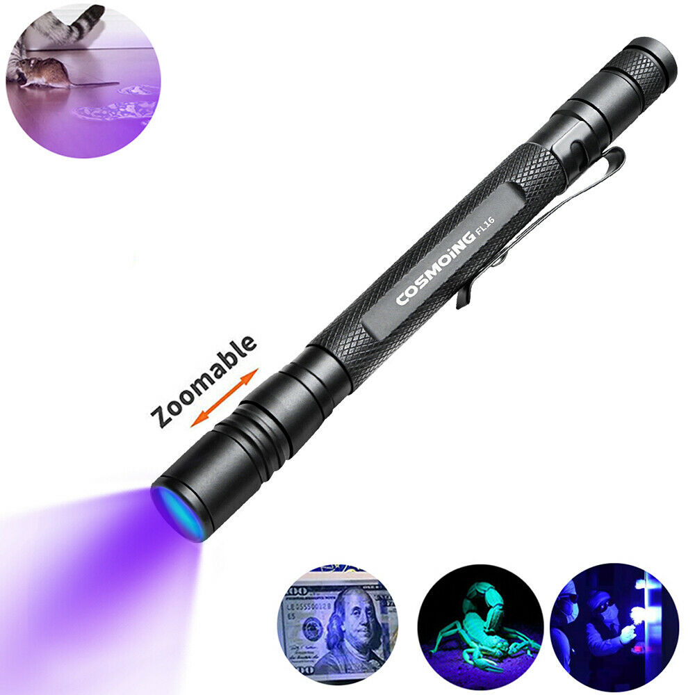 Penlight Zoomable 395nm UV Light Blacklight Scalable Clip Pen Light Flashlight