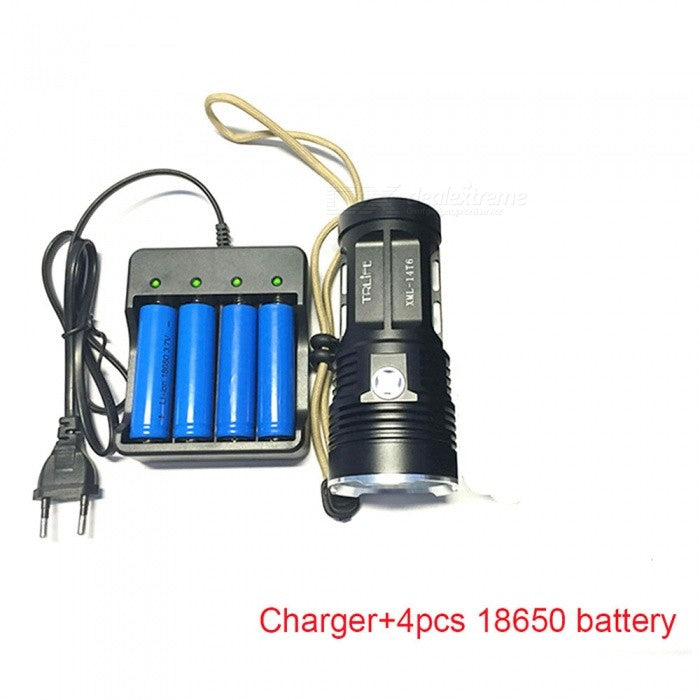 Linterna de 42000 lúmenes 12 CREE XML T6 LED luz de Flash impermeable de alta potencia para exteriores para pescar con batería 4*18650 + cargador