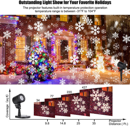 Christmas Snowflake Projector Lights Led Snowfall Show Outdoor Waterproof Landscape Decorative Lighting for Xmas Holiday Party Wedding Garden Patio