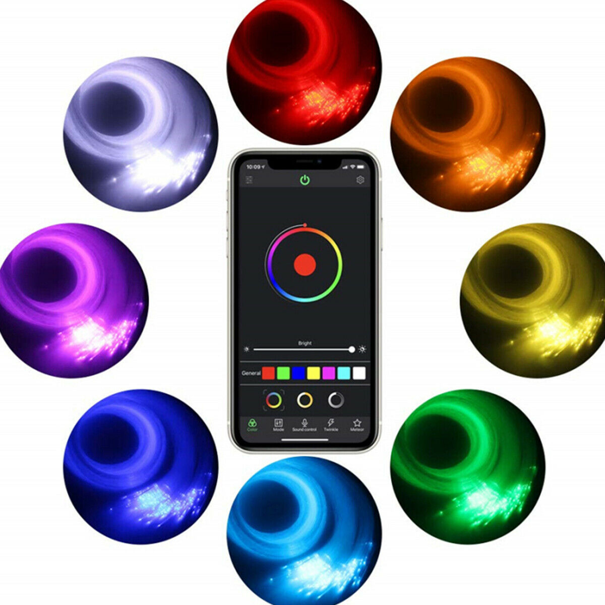 Kit de luces de estrella para techo de coche, RGB LED, 300x, fibra óptica, Bluetooth, Control por aplicación