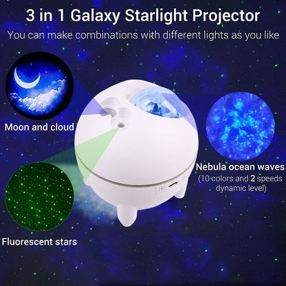 LED Galaxy Projector Lamp Starry Sky Night Light Ocean Moon Star Speaker Remote