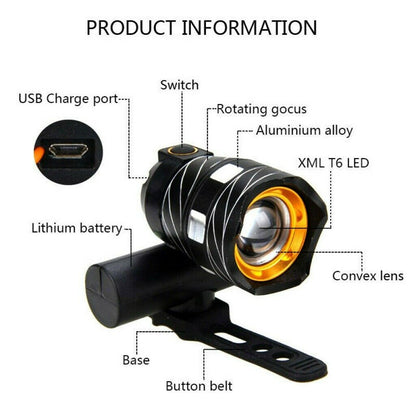 MTB Bike 15000LM Rechargeable XM-L T6 LED Bicycle Light Front Headlight w/USB