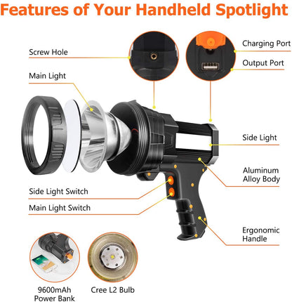 6000Lumen Super Bright Spotlight LED Flashlight Handheld Spot Light