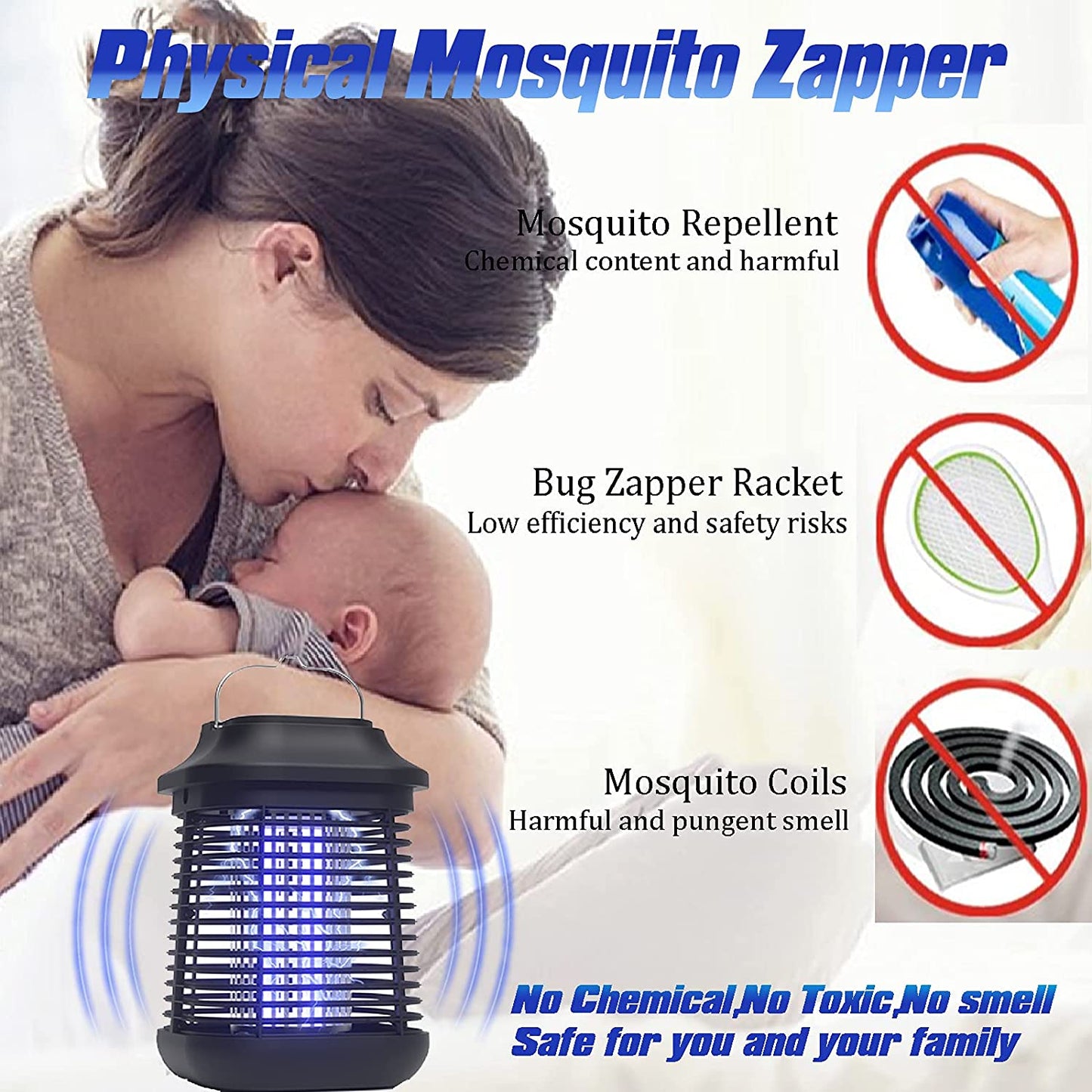 2 en 1 Bug Zapper Mosquito Zapper 4200V Lámpara electrónica para mosquitos para exteriores e interiores Mata mosquitos de alta potencia
