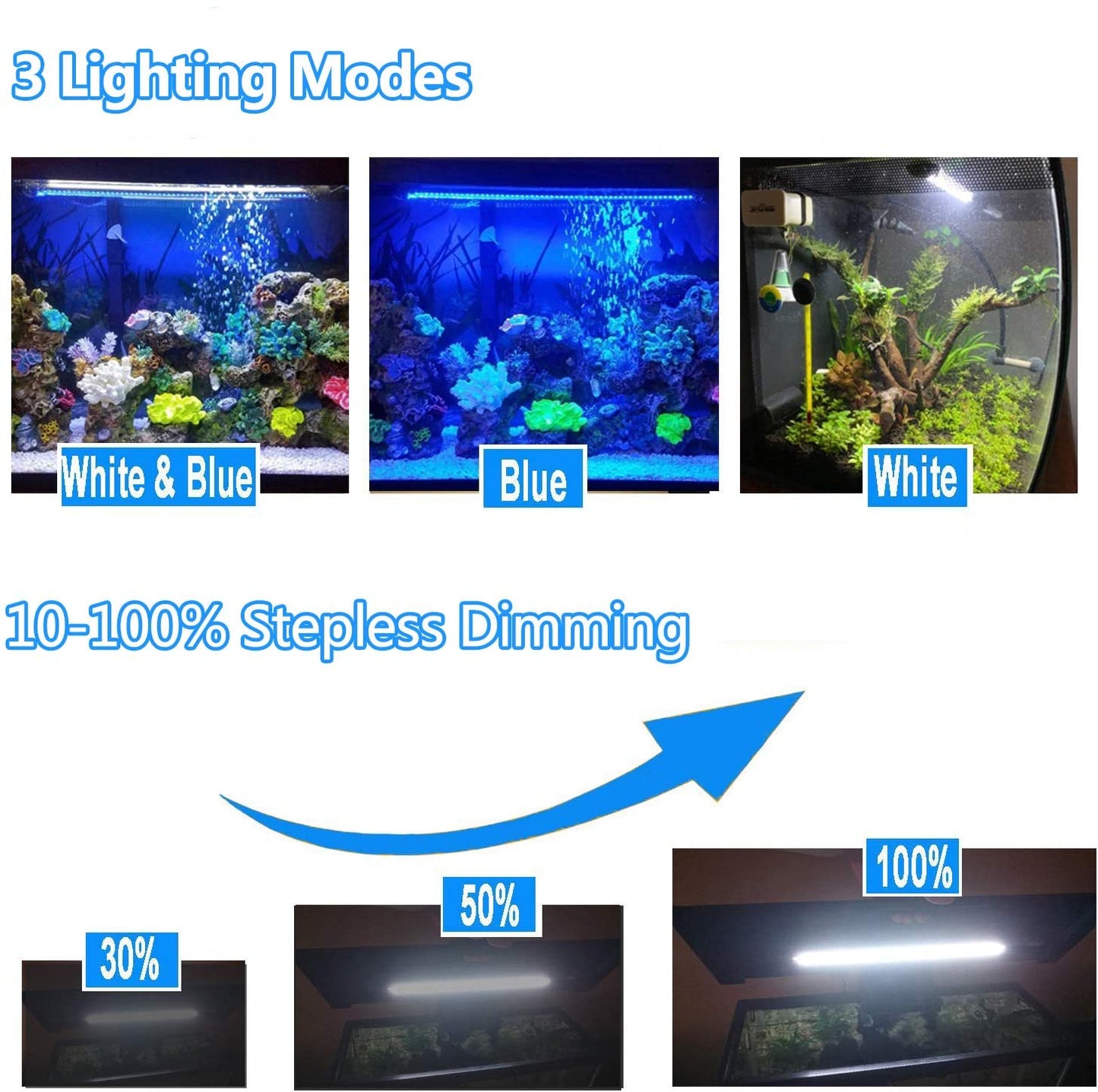 LED Aquarium Light Fish Tank Light with Timer Auto On/Off, White & Blue LED Light bar Stick for Fish Tank
