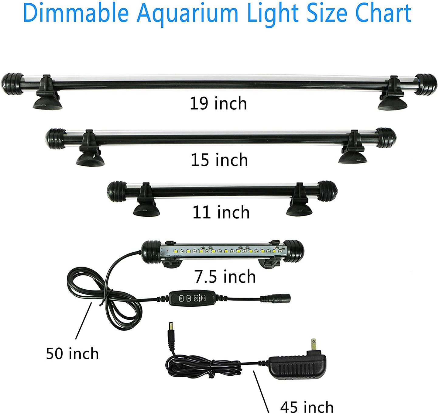 LED Aquarium Light Fish Tank Light with Timer Auto On/Off, White & Blue LED Light bar Stick for Fish Tank