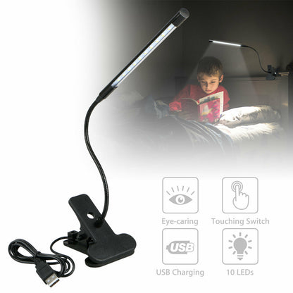 Lámpara de escritorio de mesa de libro de cama con abrazadera de Clip de luz de estudio de lectura LED USB regulable