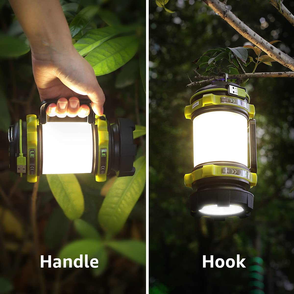 Camping Lantern Rechargeable Brightest Flashlight with 500LM 6 Light Modes 2600mAh Power Bank IPX4 Waterproof Perfect for Hurricane Emergency, Outdoor, Hiking and Home, USB Cable