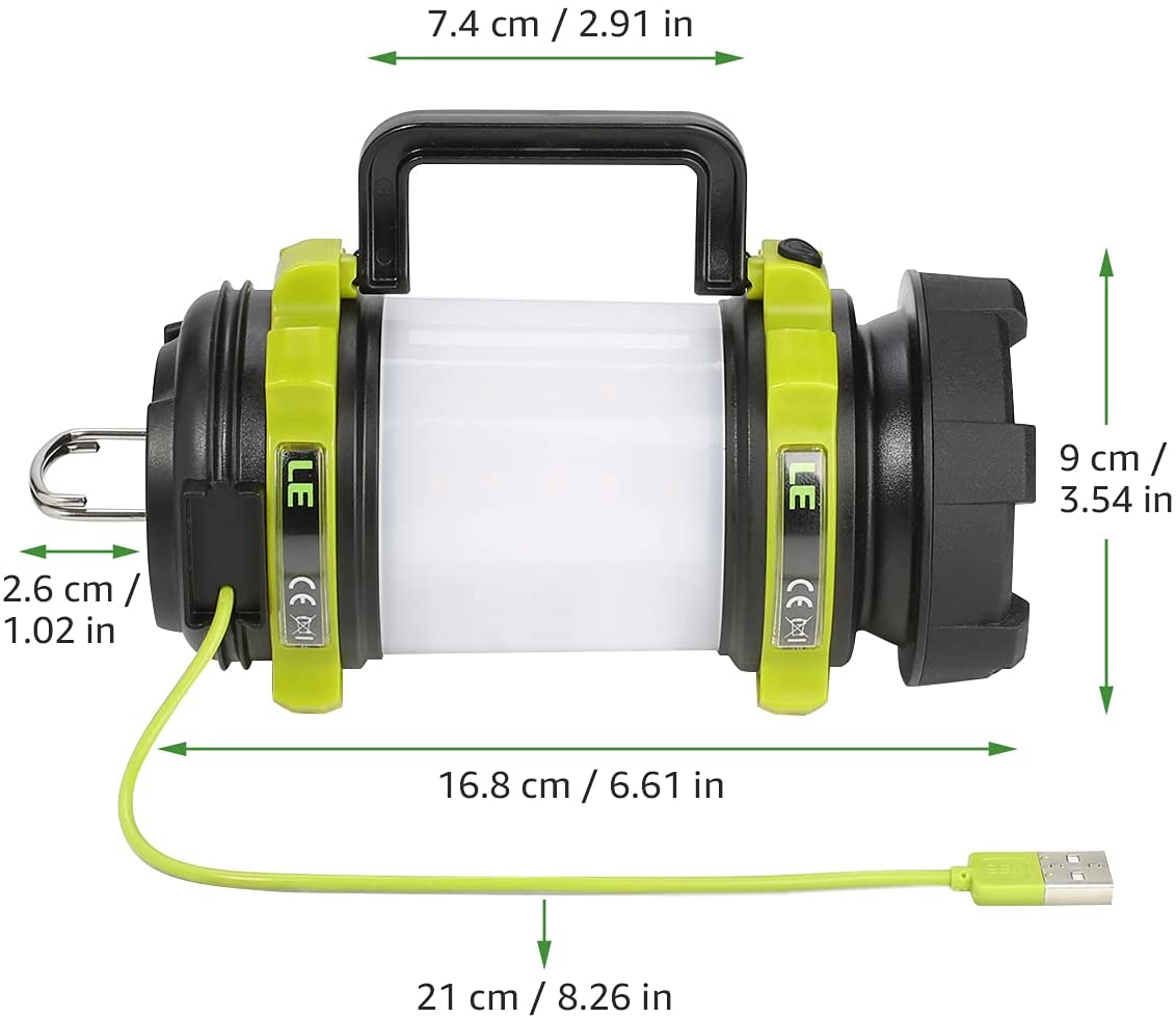 Camping Lantern Rechargeable Brightest Flashlight with 500LM 6 Light Modes 2600mAh Power Bank IPX4 Waterproof Perfect for Hurricane Emergency, Outdoor, Hiking and Home, USB Cable