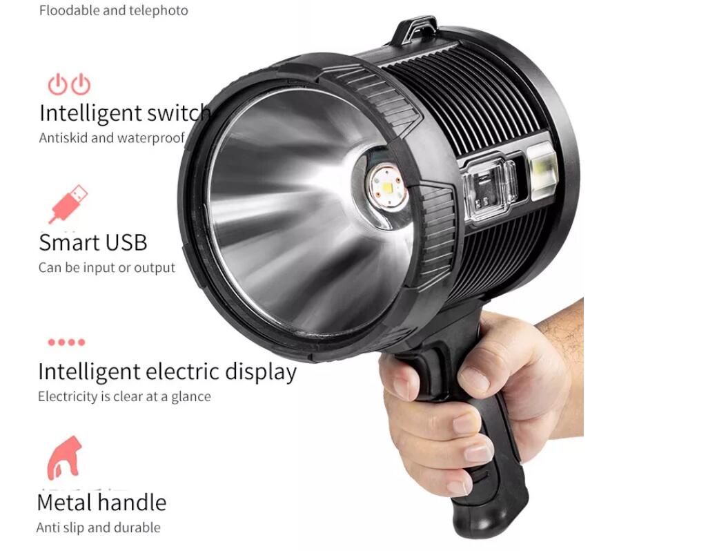 Super Bright LED Searchlight Handheld Spotlight Rechargeable Flashlight
