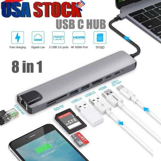 8-in-1-Multiport-USB-C-Hub Typ C auf USB 3.0 4K-Adapter für MacBook Pro/Air
