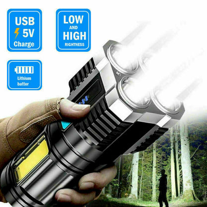 Super Bright Tactical LED Flashlight USB Rechargeable Camping Lamp