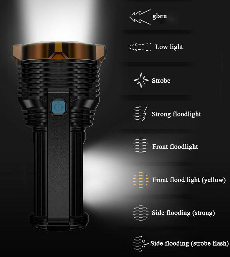 Powerful USB Spotlight Searchlight LED Handheld Flashlight Rechargeable Torch