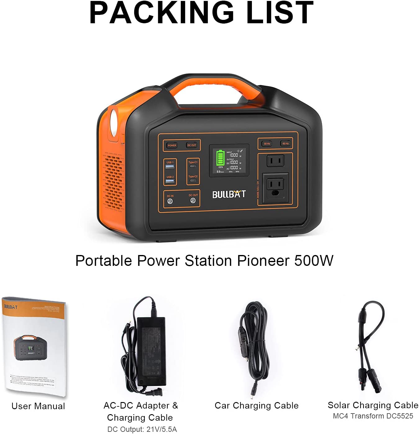 Solar Power Station Pioneer 504Wh Lithium Battery Powered Outlet with 500W AC/60W PD/QC3.0 USB-A/12V DC Backup Power Supply for Outdoor & Indoor