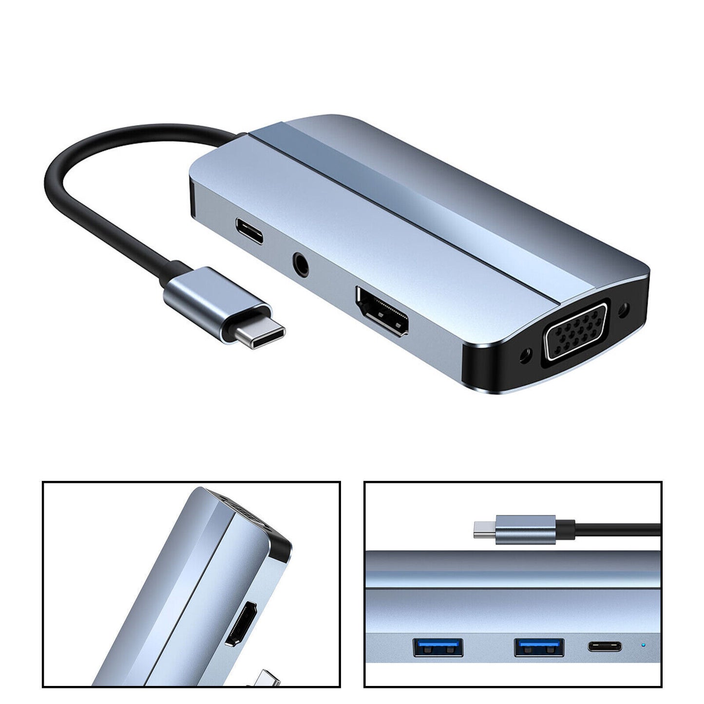 Nuevo 7 en 1 USB3.0+USB2.0+AV+PD100W+USB-C DATA+VGA+HDMI USB-C HUB tipo C